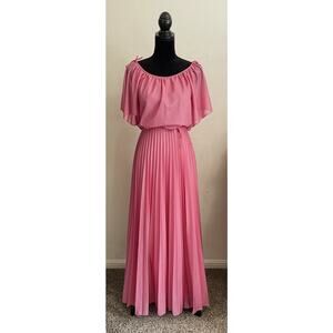 Vintage 70s Brides By Shirley Dusty Rose Pleated Maxi Disco Gown Boho Dress Sz S